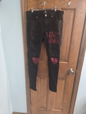 Focus Jeans Black 'Heart Breaker' Red Embellished Skinny Jeans
